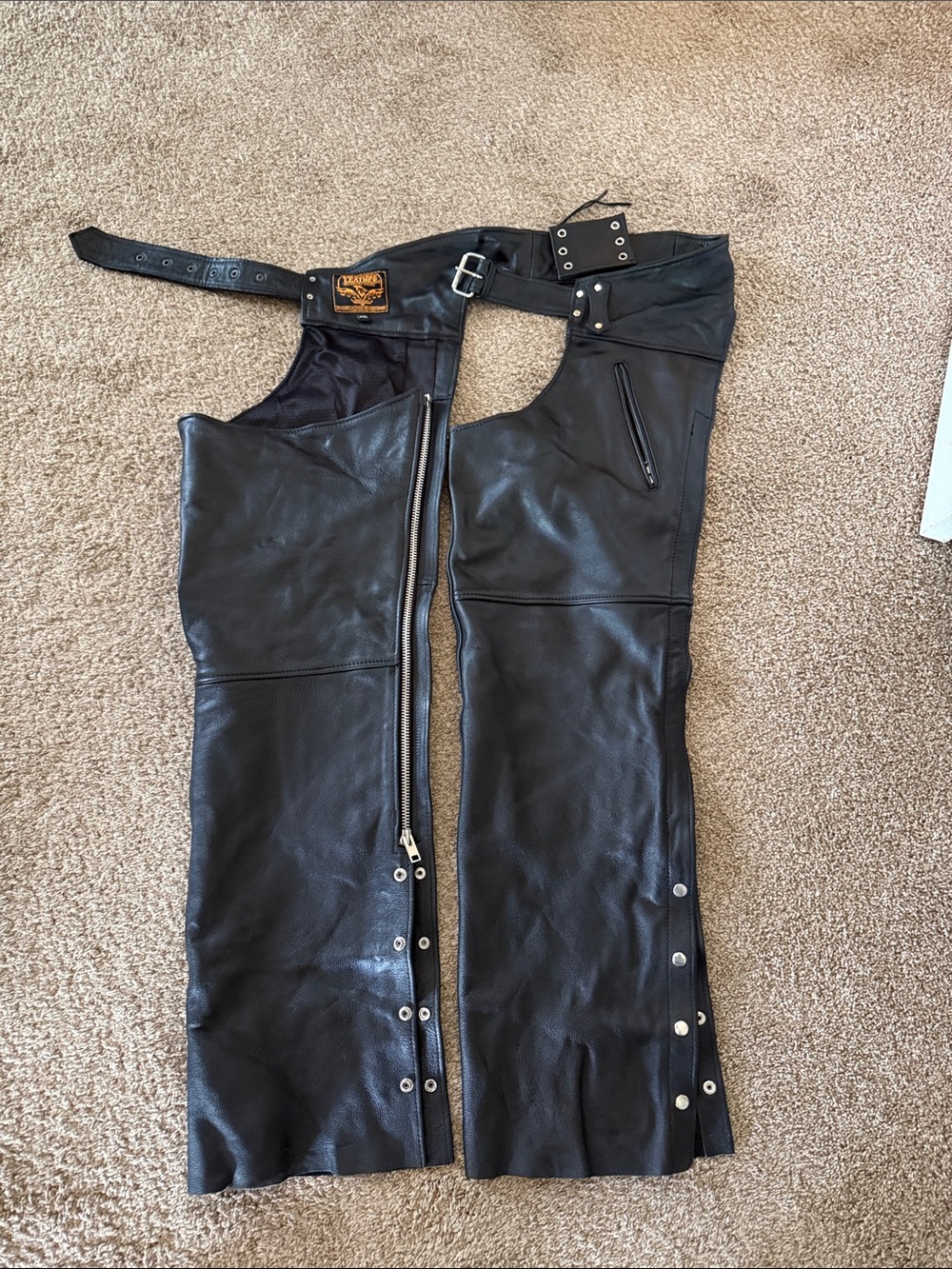 Leather Motorcycle Chaps - Black